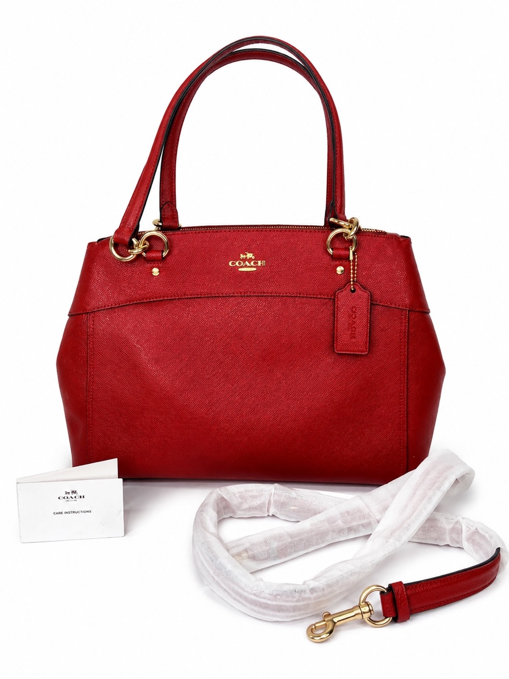 Coach Brooke Carryall Washed Red Crossgrain Leather Shoulder Bag Crossbody Purse